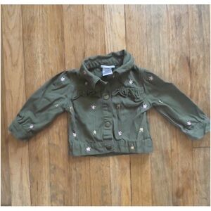 Daisy Fuentes Olive Green Floral Embroidered Jacket - Size 12 months